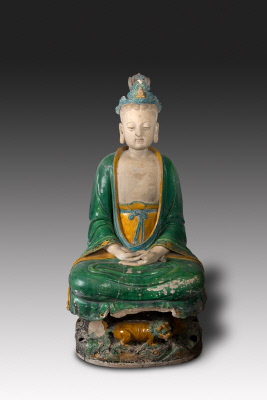 图片[1]-Manjusri with three colored glaze-China Archive